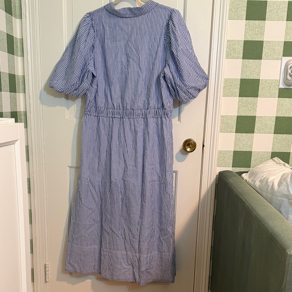 Lilly Pulitzer Tassie Puffed Sleeve Blue & White Stripe Cotton Dress Size 14 - Picture 7 of 7